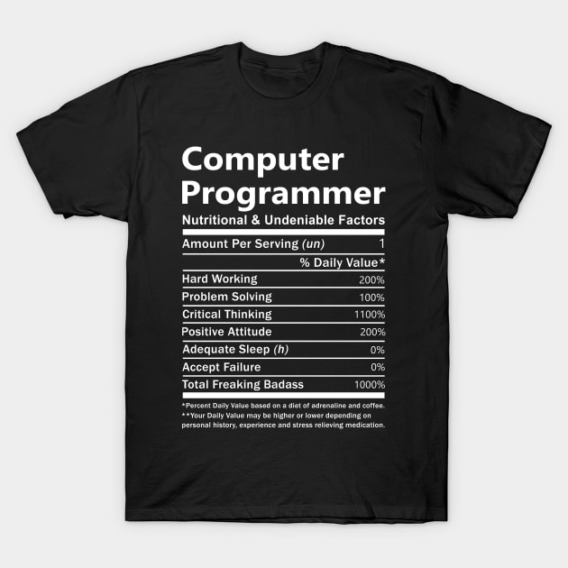 Computer Programmer T Shirt - Nutritional and Undeniable Factors Gift Item Tee T-Shirt by Ryalgi